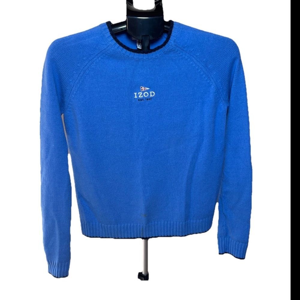 Izod Size Small Petite Long Sleeve Women’s Blue Knit Logo Sweater